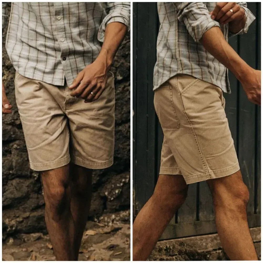NWT Taylor Stitch Men’s Camp Short in Khaki Herringbone Tan Shorts Size 28